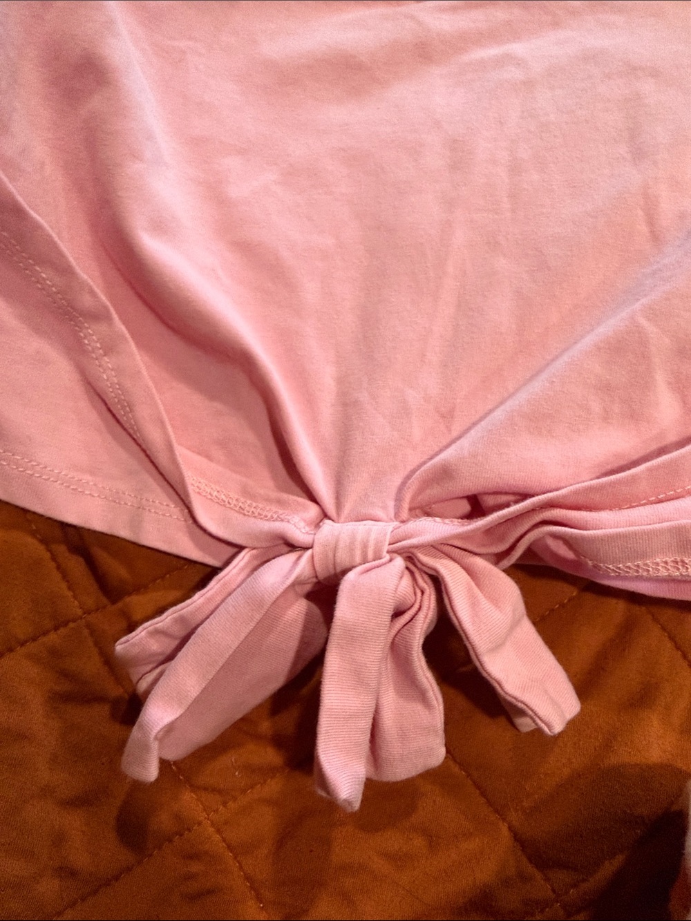 B64 Youth S(7/8) American Girl Light Pink Front-Tie Crop Top - Picture 3 of 3